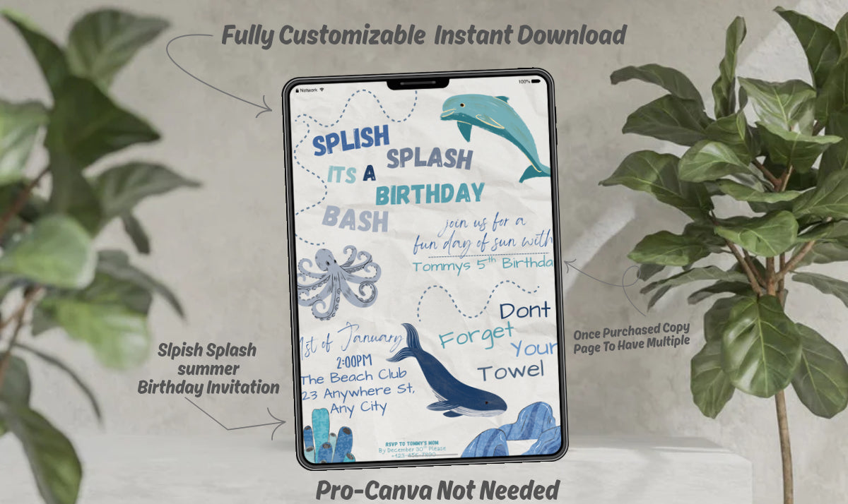 Digital Slpish Splash Summer Birthday Invitation Template