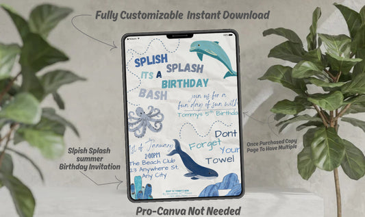Digital Slpish Splash Summer Birthday Invitation Template